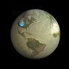 地球の水を全部集めた水玉を地球と並べた図
