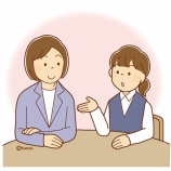 『【クリップアート】大人の人に相談する女子学生のイラスト』の画像