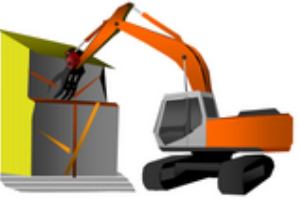 解体工事のイラスト 道路工事中につきご協力を