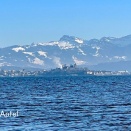 霧のち晴れ、遠くのアルプスは絶景