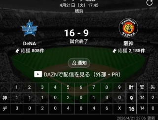 【爆勝】横浜DeNA、阪神相手に16点の大爆発ｗｗｗｗｗ牧のバースデー弾から猛攻開始！