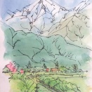 拾ケ堰と桜と常念岳