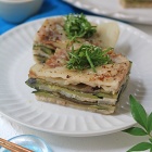 レンジで重ねて簡単ヘルシー！夏野菜と豚肉の重ね蒸し♪ごまみそだれ