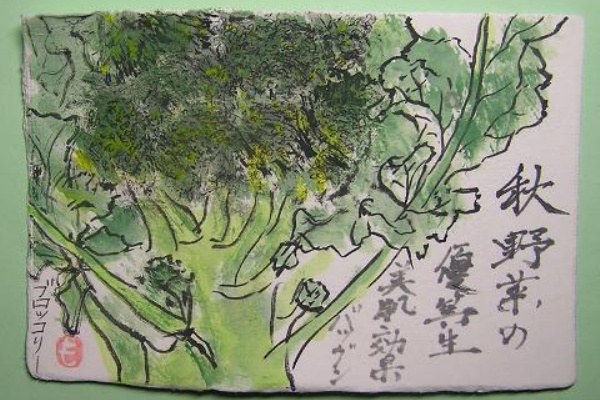 絵手紙シリーズ 旬の野菜 ブロッコリー 四季の花図鑑