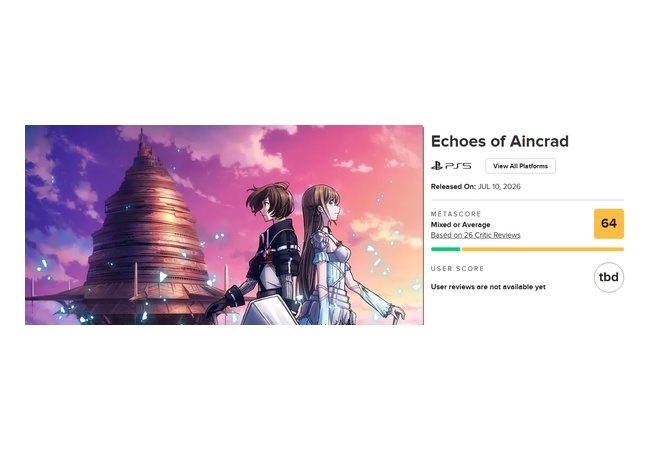 SAO新作「Echoes of Aincrad」、メタスコア64でアンチを黙らせる