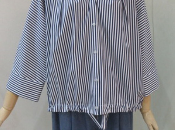ディセット、ストライプタックドロストワイドシャツ