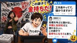 【自白】日の丸毀損＆中指で炎上の漫画家・新井春巻「反戦を叫ぶと儲かるし、中国と友好的だと儲かるらしい。この調子で金持ちになろうと思う」