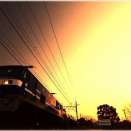 2/15夜明けの東浦和駅付近で　朝焼けの風景　とＥＦ２１０（白帯桃太郎）牽引武蔵野貨物８８７７列車