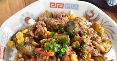 とろっと美味しい♡豚ひき肉とナスの甘辛丼