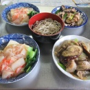 豆腐と落とし卵のカニあんかけとナスと豚小間の炒め物