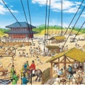 中学校歴史教科書タイムトラベル　奈良時代の国分寺建設と官道のイラストから情報を読みとる　