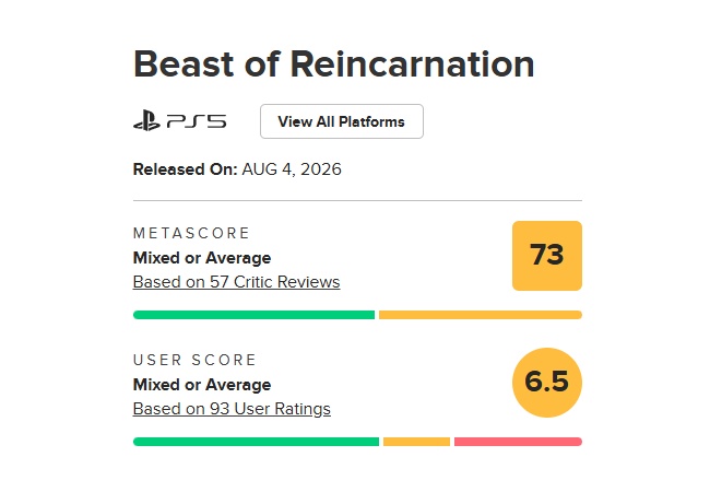 【悲報】Beast of Reincarnation、ユーザースコア6.5　どうすんのこれ…