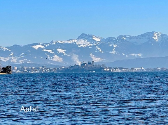 霧のち晴れ、遠くのアルプスは絶景