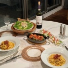 本場イタリア風のカルボナーラと豚ナス巻きグリルとかの夜ごはん