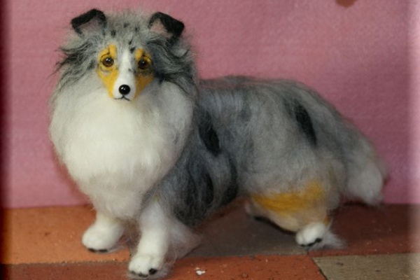 コリー犬 羊毛フェルト フィギュア 約15cm うちの子 グッズ