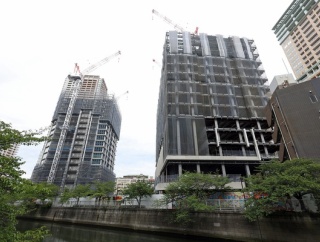 地上40階「ブランズタワー大崎」と地上20階「(仮称)大崎コアプロジェクト」の建設状況！大崎リバーウォークガーデンの分譲タワマンとオフィスビル（2025.9.14）