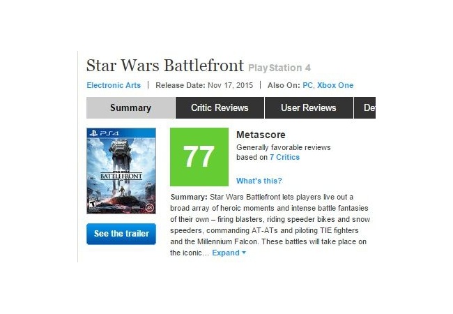 【スターウォーズバトルフロント】メタスコア77点でやばい【SWBF】