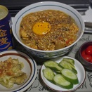 無水カレー　金麦　ぬか漬け　なす　とまと