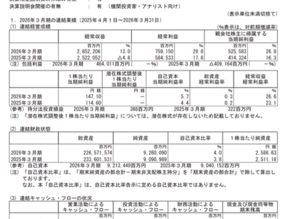 ゆうちょ銀行 2026年3月期通期決算