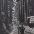 墨絵の良さ、十月桜と鳥居。