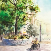 透明水彩画「憩い」（横浜の公園でみかけた風景） : 水彩的生活