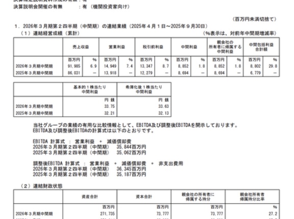 ラウンドワン 2026年3月期第2四半期決算