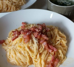 カルボナーラそうめん。と、ゴールドなしずく作りました。
