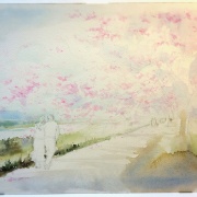 透明水彩画「桜の頃（八幡市 背割提）」 : 水彩的生活KUROKAWAの
