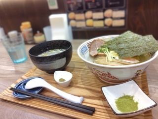 《上質な麺を抹茶塩やしじみの冷製スープで楽しめる冷やしつけ麺！》Ramen 煮干乃宴 -Niboshi no utage-＠羽村市<限定・しじみの昆布水つけ麺>