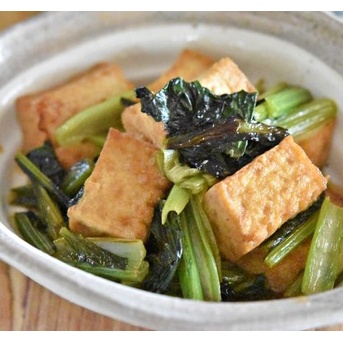 【節約おかずレシピ】小松菜と厚揚げ豆腐のにんにく醤油の最強おかず