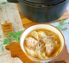 キャベツと春雨と柔らか～豚だんごの中華スープ＆ふわふわ目眩