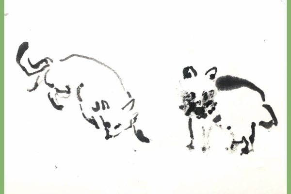 水墨画 父と子の闘い 節分だ。水墨画で鬼面を描こう。 | yakudo-kan