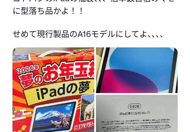 【悲報】ヨドバシ福袋「iPadの夢」儚く散る
