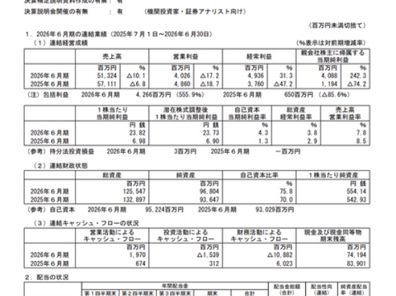 グリーHD 2026年6月期通期決算