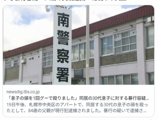 「息子の頭を1回グーで殴りました」 84歳男性、同居する無職30代息子を暴行容疑で逮捕