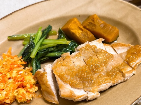 むね肉のチキンステーキとイチジクの洋風白和えで晩ごはんとばーばと食べ物の話