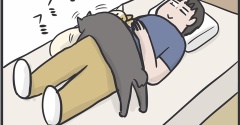 いつも大変そうな体勢でフミフミをする猫