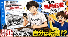 【ダブスタ】漫画家・新井春巻が石ノ森章太郎・諫山創・宮崎駿を無断転載。自作品は「無断利用禁止100万円」…日の丸毀損＆中指で炎上も