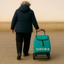 みどりむし、買い物カートをひっぱって歩いているおばあさんを見かける