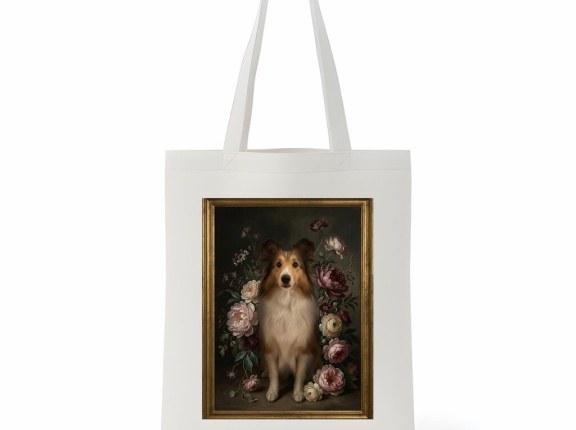 シェットランドシープドッグの花の油絵風アートトートバッグができました！
