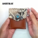 新作は本革本物パイソン蛇革レザー携帯灰皿ブラウン牛革ハンドメイドレザークラフト