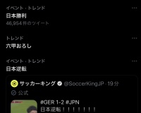 【朗報】サッカー日本代表勝利で「六甲おろし」がトレンドにｗｗｗｗｗｗ