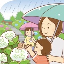 【クリップアート】紫陽花をながめる親子のイラスト