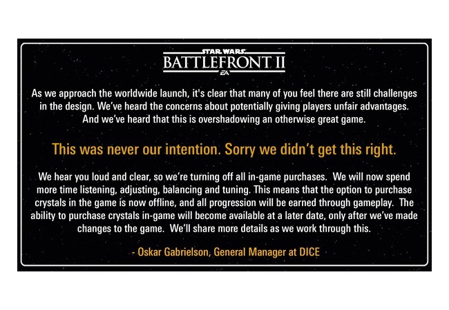 【スターウォーズバトルフロント2】炎上しすぎて公式が異例の謝罪『Sorry、ゲーム課金は止めるよ』
