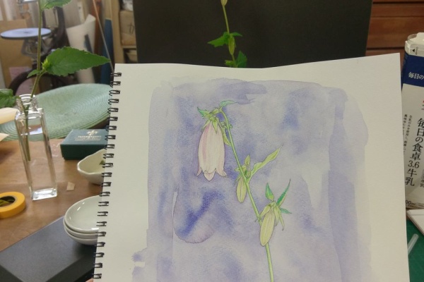 絵画「あやめ摘む」　水彩画 絵画「あやめ摘む」 水彩画