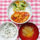 今日の給食（夏見台幼稚園・保育園）2026.7.27　鶏肉のトマト煮