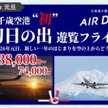 『AIRDO 羽田・新千歳空港発着の2026年元旦初日の出フライトを販売!』の画像