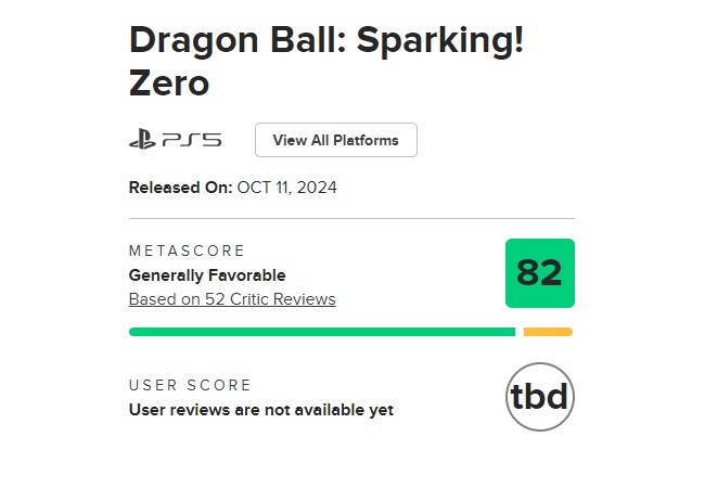 ドラゴンボールスパーキングゼロ、メタファーの影に隠れメタスコアひっそりと82スタート