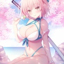 【FGO】水着で団子を食べる沖田さんイラスト！！　桜の花&水着もいいですねぇ！