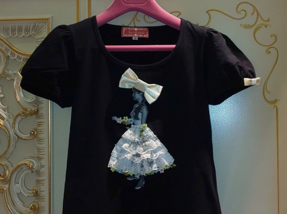 sale80%OFF❗️⭐️DiamanteガールTシャツ⭐️黒×オフ白リボン、残り38サイズのみわずか